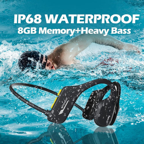 Bone Conduction Headphones - IPX8 Waterproof Bluetooth Head Set with 8G Memory for Swimming